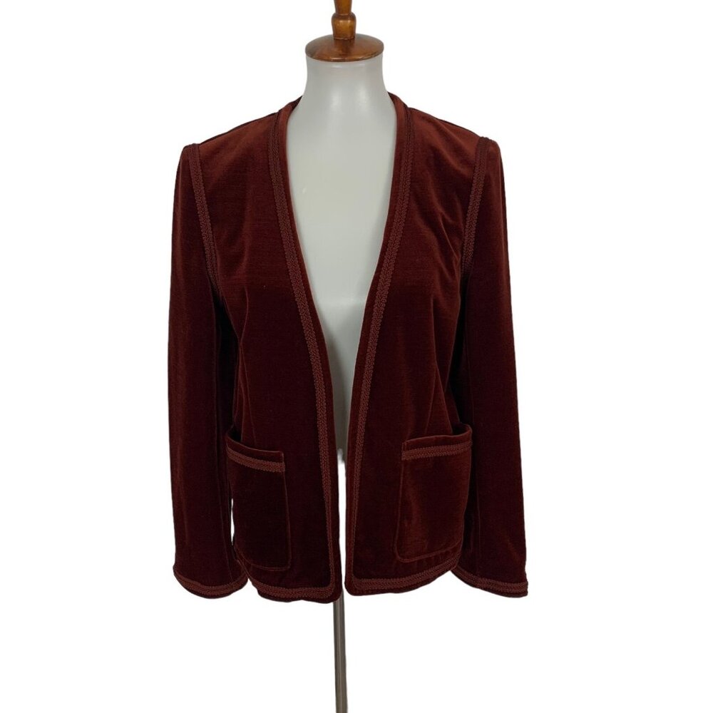 Vintage ACT III Blazer 12 Brown‎ Velvet Open Front Retro 90s Evening